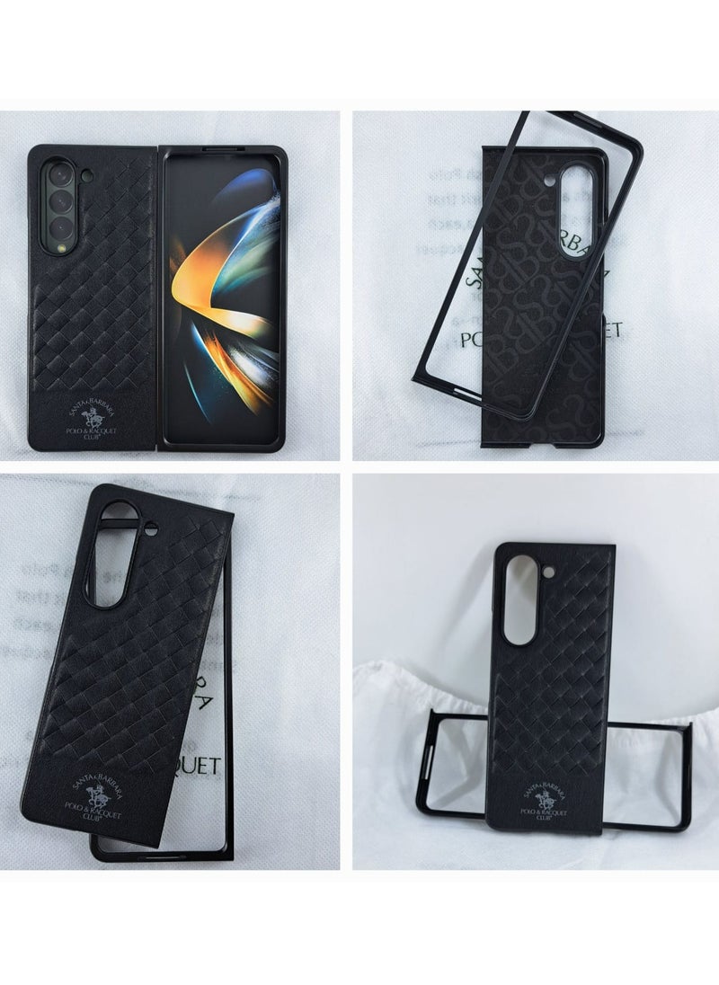 SANTA BARBARA POLO & RACQUET CLUB Ravel Series Genuine Leather Phone Back Cover Case for Samsung Glalaxy Z Fold 5 - Black  - Image 2