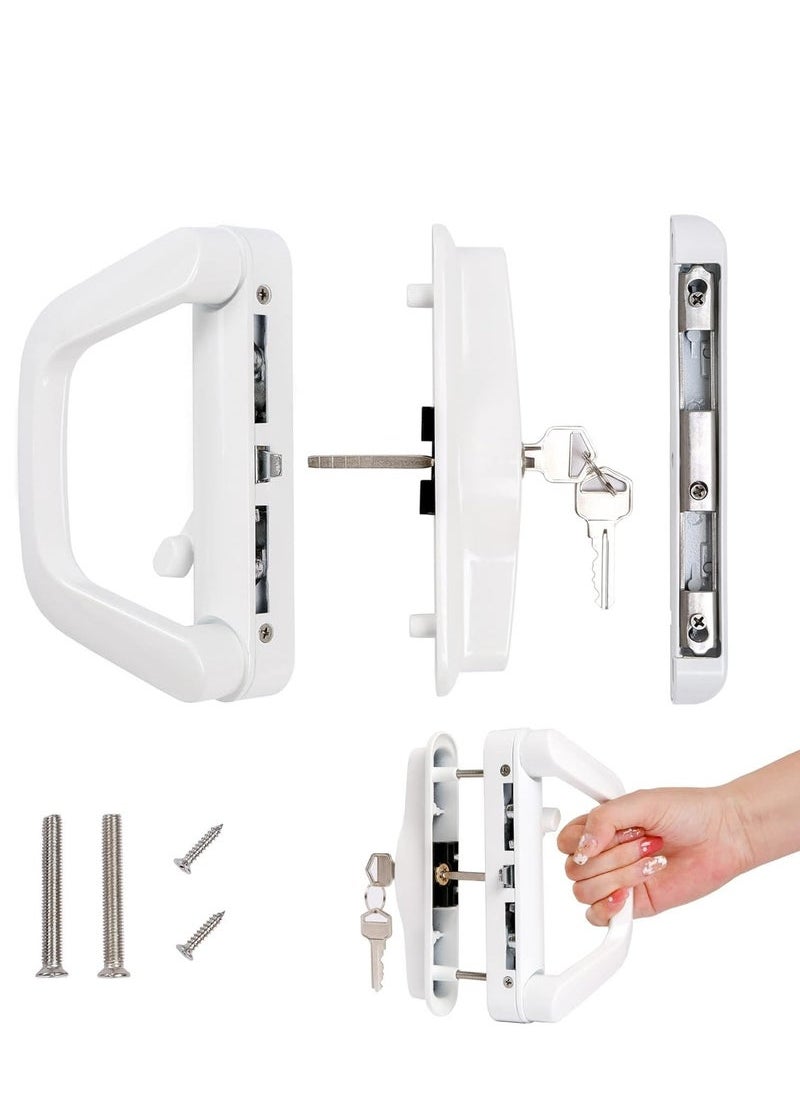 Generic - Patio Door Handle Set, Replacement Sliding Glass Door Lock Set with Key Cylinder & Mortise Lock for Door Thickness from 0.75in to 1.4in, 4-15/16 Screw Holes, Reversible Design (White) - Image 1