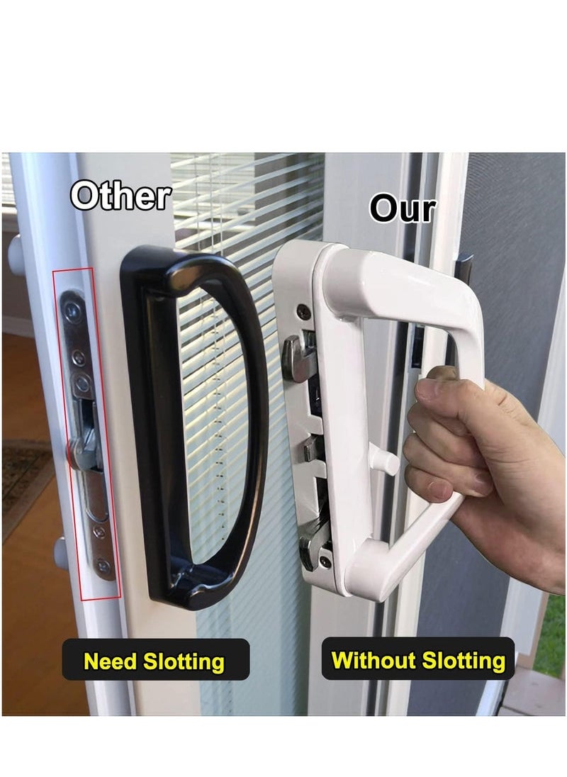 Generic - Patio Door Handle Set, Replacement Sliding Glass Door Lock Set with Key Cylinder & Mortise Lock for Door Thickness from 0.75in to 1.4in, 4-15/16 Screw Holes, Reversible Design (White) - Image 1