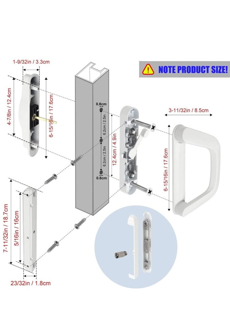 Generic - Patio Door Handle Set, Replacement Sliding Glass Door Lock Set with Key Cylinder & Mortise Lock for Door Thickness from 0.75in to 1.4in, 4-15/16 Screw Holes, Reversible Design (White) - Image 1