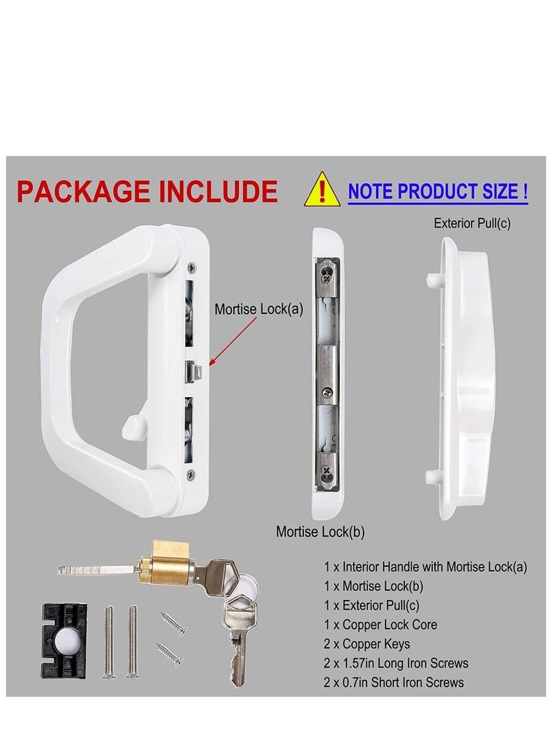 Generic - Patio Door Handle Set, Replacement Sliding Glass Door Lock Set with Key Cylinder & Mortise Lock for Door Thickness from 0.75in to 1.4in, 4-15/16 Screw Holes, Reversible Design (White) - Image 1