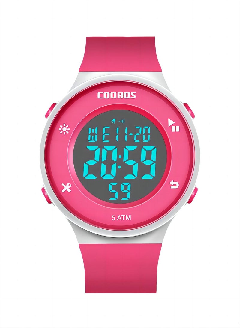 Coobos - Kids Water Resistant Rubber Digital Watch Rose Red - Image 1