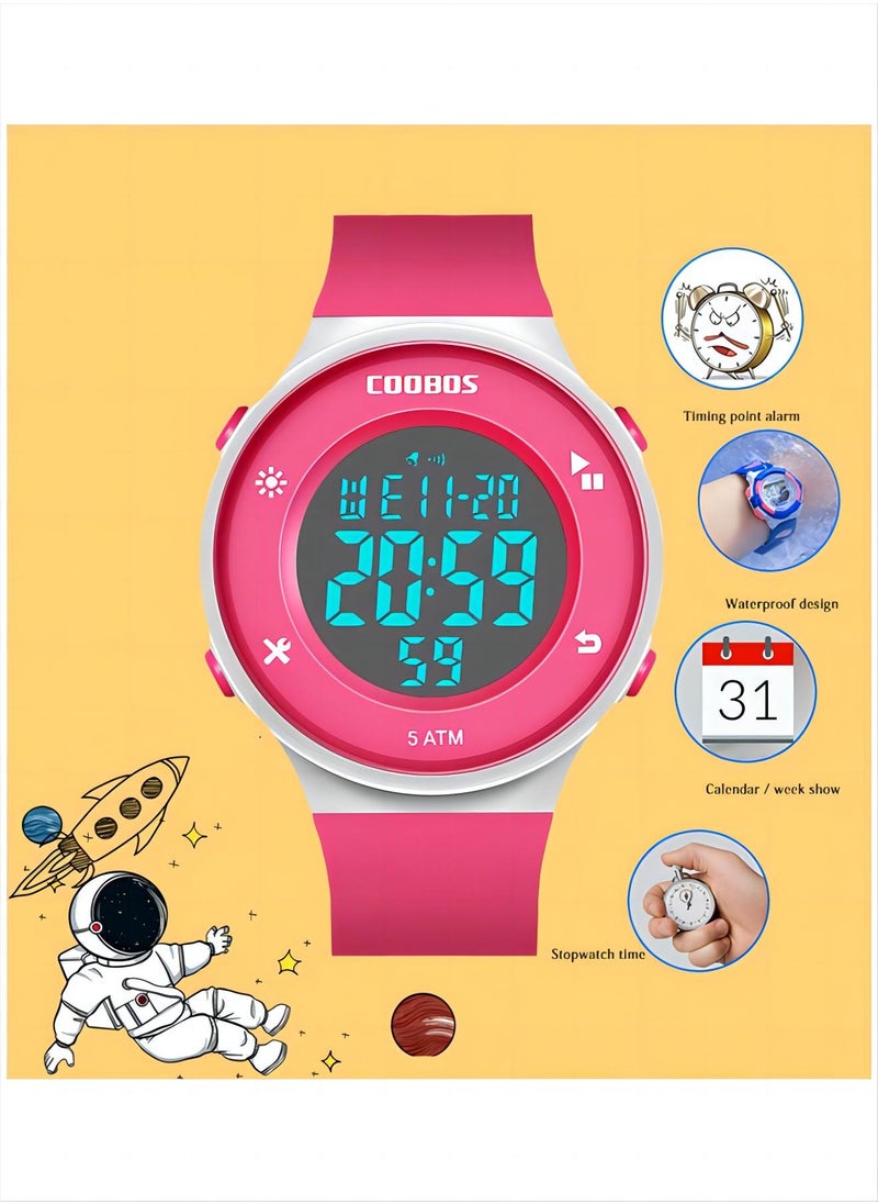 Coobos - Kids Water Resistant Rubber Digital Watch Rose Red - Image 1