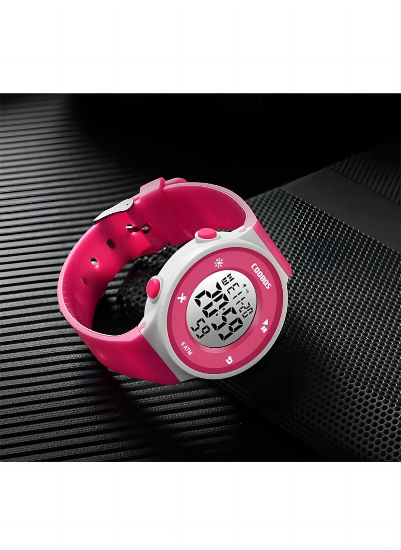 Coobos - Kids Water Resistant Rubber Digital Watch Rose Red - Image 1
