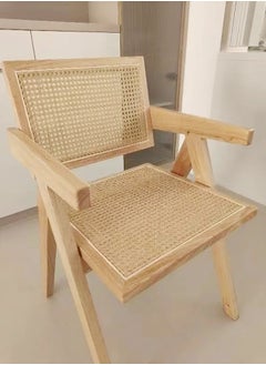 fashionhome Set of 2 Multifunction Modern Household Ergonomic Armrest Side Upholstered Rattan Comfortable Support Backrest Accent Retro Chair for Office Hall Living Room Garden Balcony Poolside 51.5x54x80.5cm  - Image 3
