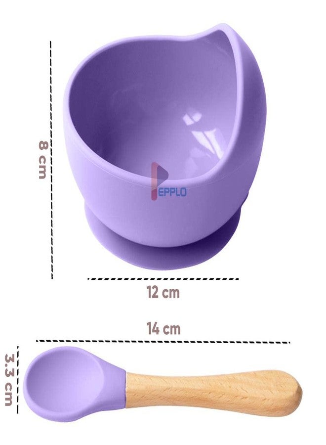 DPT Enterprises Silicone Suction Bowls with Spoon for Baby, Toddler, Kids, Inwardly Curved Walls Preventing Dropping, Unbreakable Feeding Bowl, First Stage Toddler Utensils, Easy Scooping (Purple) - Image 3