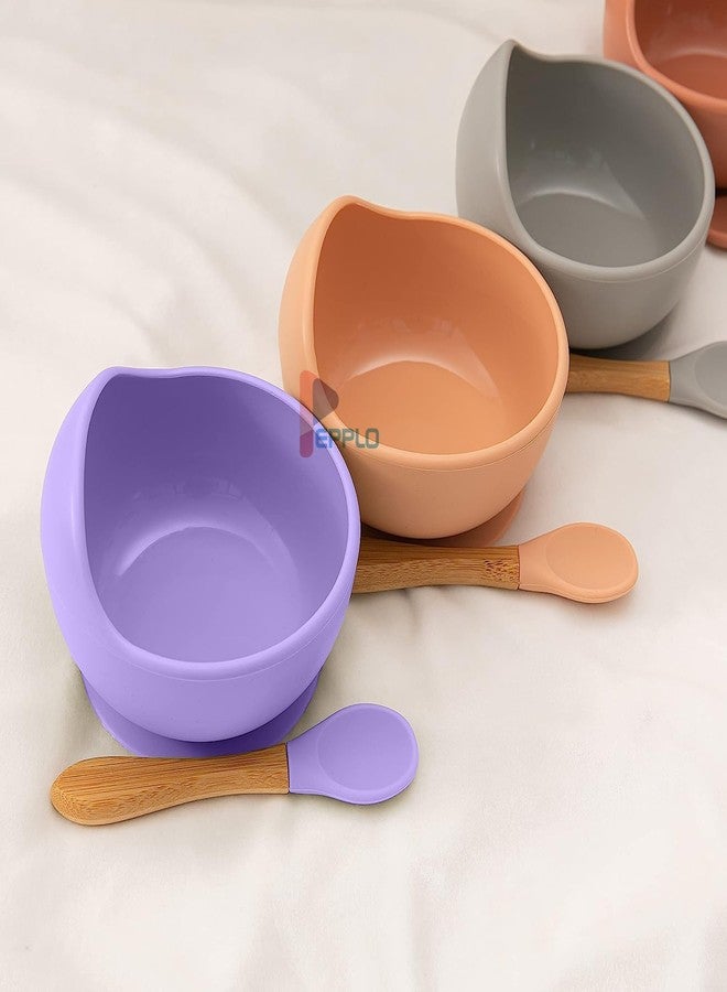 DPT Enterprises Silicone Suction Bowls with Spoon for Baby, Toddler, Kids, Inwardly Curved Walls Preventing Dropping, Unbreakable Feeding Bowl, First Stage Toddler Utensils, Easy Scooping (Purple) - Image 5