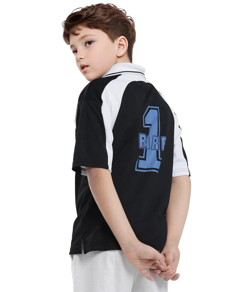Rare Ones Rare Ones Kids Faze Black Cotton Blend Half Sleeve Printed Boxy Fit Polo