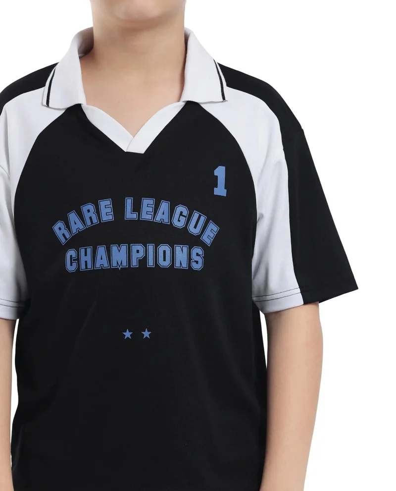 Rare Ones Rare Ones Kids Faze Black Cotton Blend Half Sleeve Printed Boxy Fit Polo