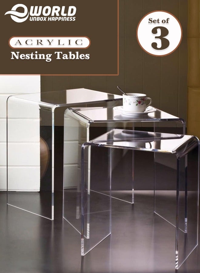 Eworld Set of 3 Acrylic Perspex Side Tables, Sleek Living Room and Bedside Furniture with Easy-Clean Hygienic Surface, 8mm Thickness for Durability, Shatterproof Safety, and Lightweight Design  - Image 1