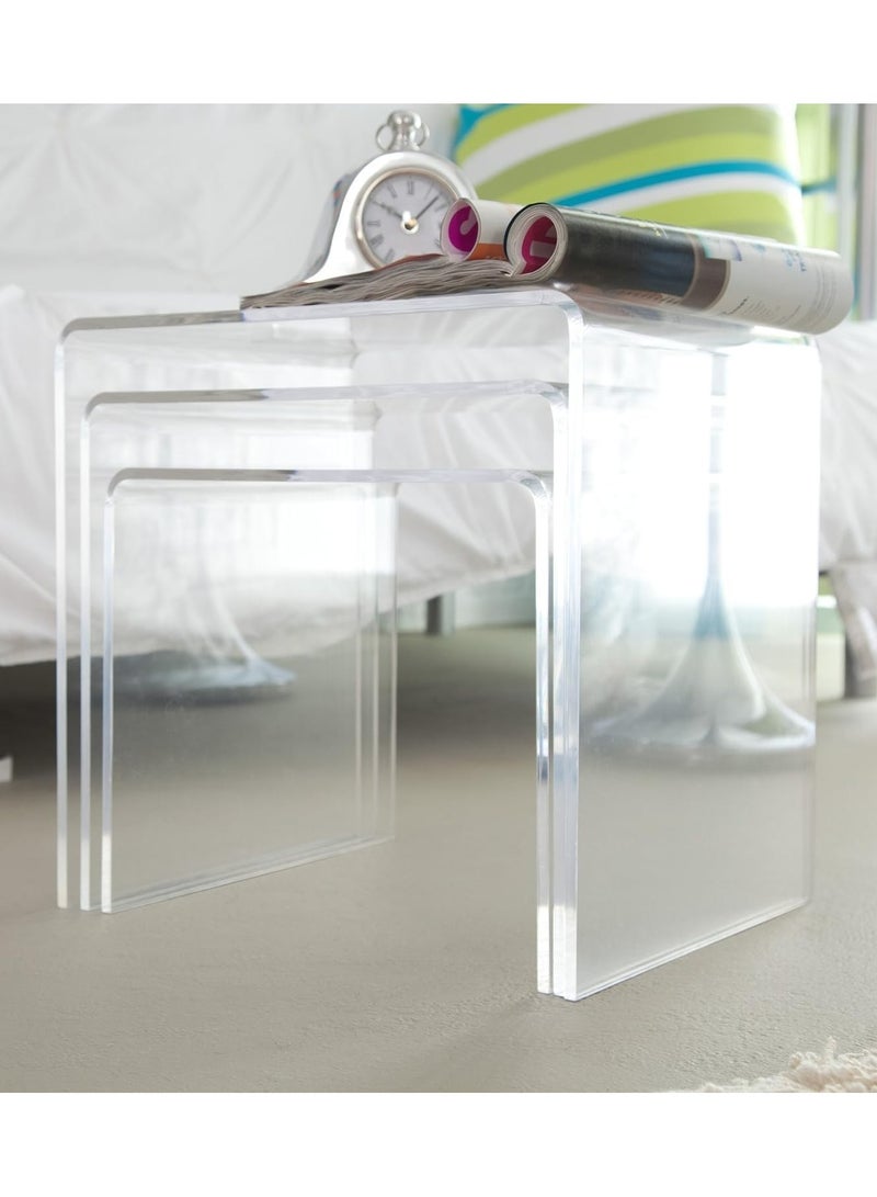 Eworld Set of 3 Acrylic Perspex Side Tables, Sleek Living Room and Bedside Furniture with Easy-Clean Hygienic Surface, 8mm Thickness for Durability, Shatterproof Safety, and Lightweight Design  - Image 3