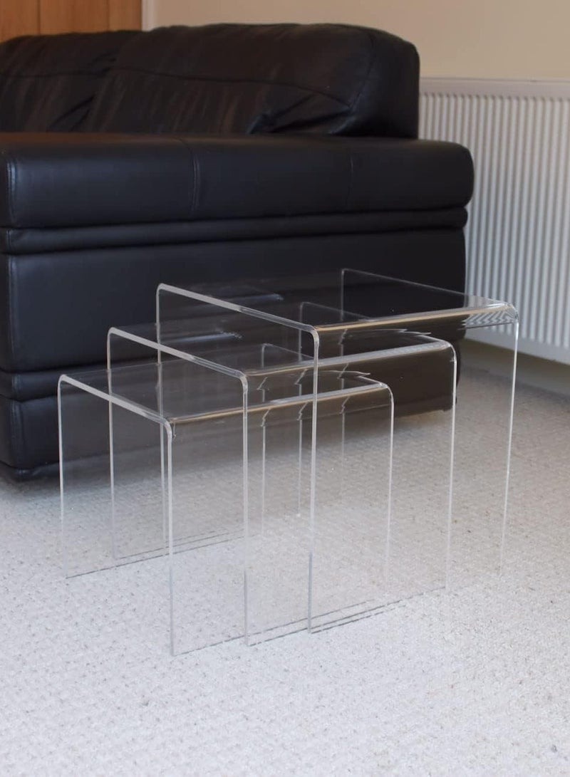 Eworld Set of 3 Acrylic Perspex Side Tables, Sleek Living Room and Bedside Furniture with Easy-Clean Hygienic Surface, 8mm Thickness for Durability, Shatterproof Safety, and Lightweight Design  - Image 2