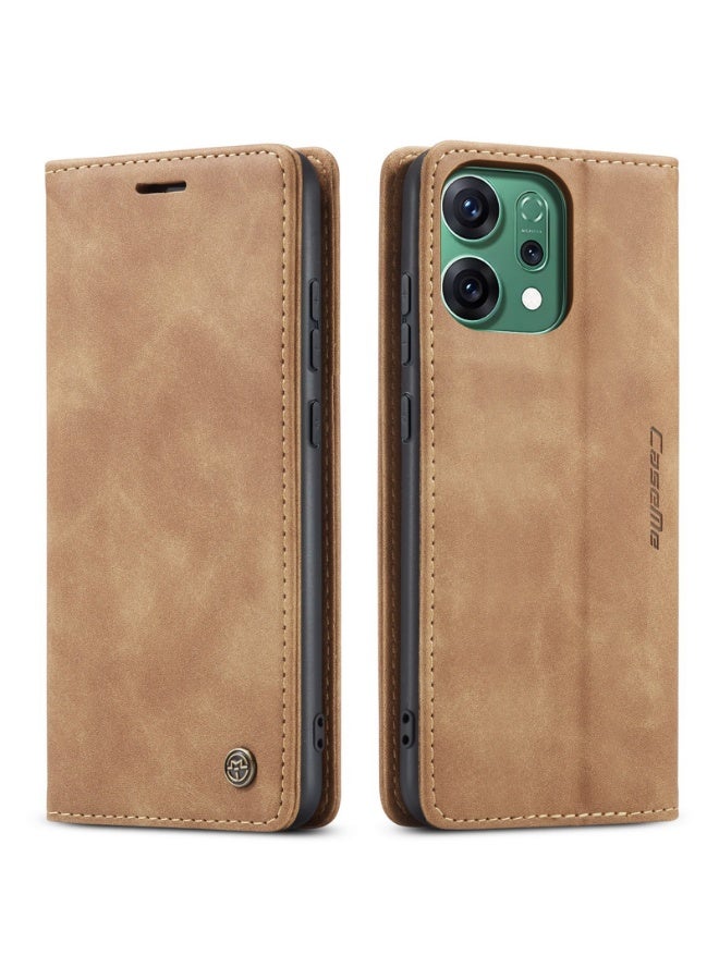 CaseMe Phone Case Luxury PU Leather Design 013 Flip Cover Card Slot Holder Cover For Oppo Reno 14 (Brown) - Image 1
