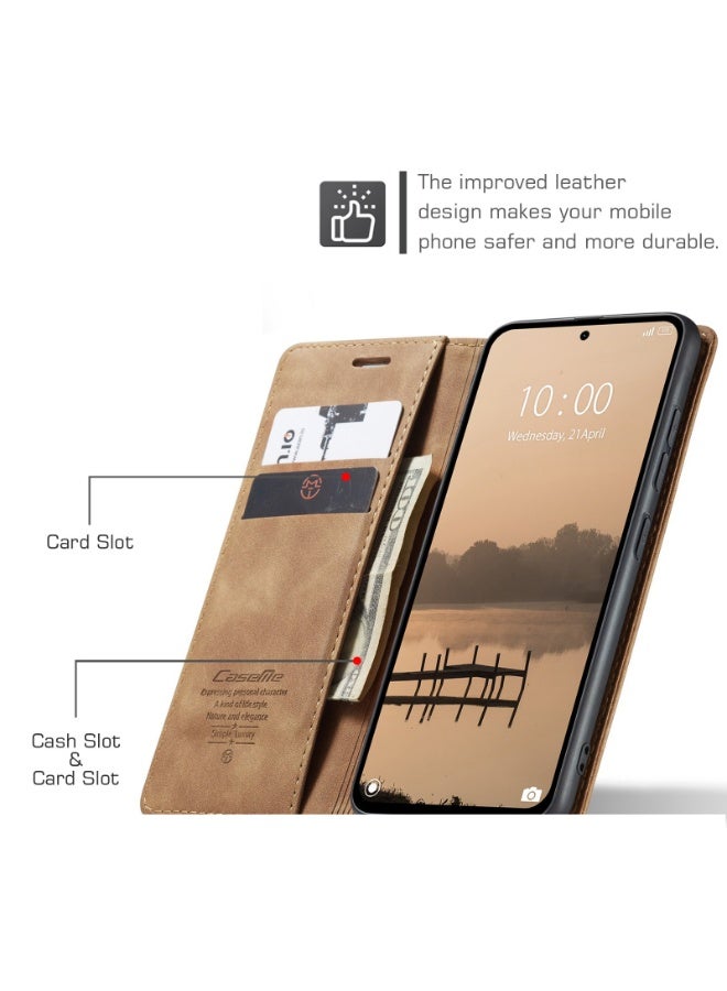 CaseMe Phone Case Luxury PU Leather Design 013 Flip Cover Card Slot Holder Cover For Oppo Reno 14 (Brown) - Image 2