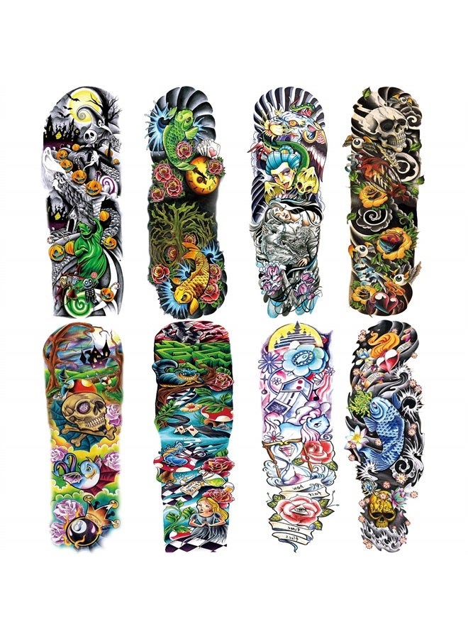 Leoars Colorful Sleeve Tattoos Stickers, Full Arm Temporary Tattoos Sleeves, Fake Watercolor Body Art Arm Tattoo for Kids Women Makeup, 8-Sheet - Image 1
