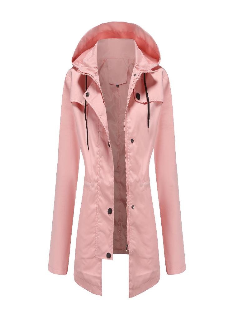 Eckek - Women 'S Trench Coat Women 'S Mid -Length Cardigan Hooded Jacket Outdoor Raincoat - Image 1