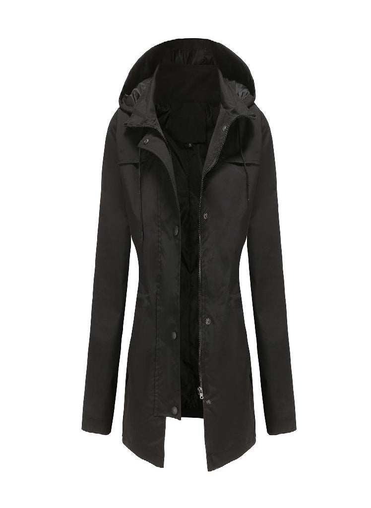 Eckek - Women 'S Trench Coat Women 'S Mid -Length Cardigan Hooded Jacket Outdoor Raincoat - Image 1