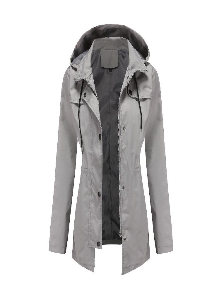 Eckek - Women 'S Trench Coat Women 'S Mid -Length Cardigan Hooded Jacket Outdoor Raincoat - Image 1
