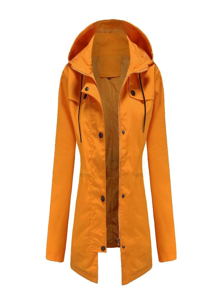 Eckek - Women 'S Trench Coat Women 'S Mid -Length Cardigan Hooded Jacket Outdoor Raincoat - Image 1