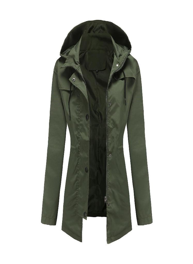 Eckek - Women 'S Trench Coat Women 'S Mid -Length Cardigan Hooded Jacket Outdoor Raincoat - Image 1