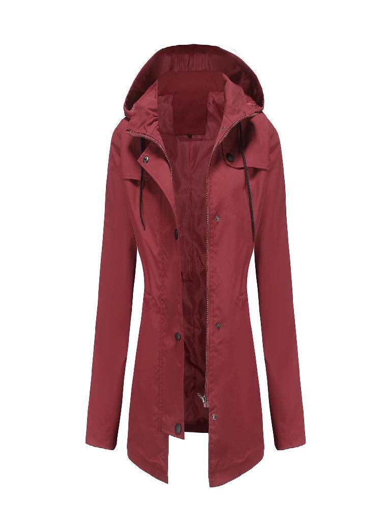 Eckek - Women 'S Trench Coat Women 'S Mid -Length Cardigan Hooded Jacket Outdoor Raincoat - Image 1
