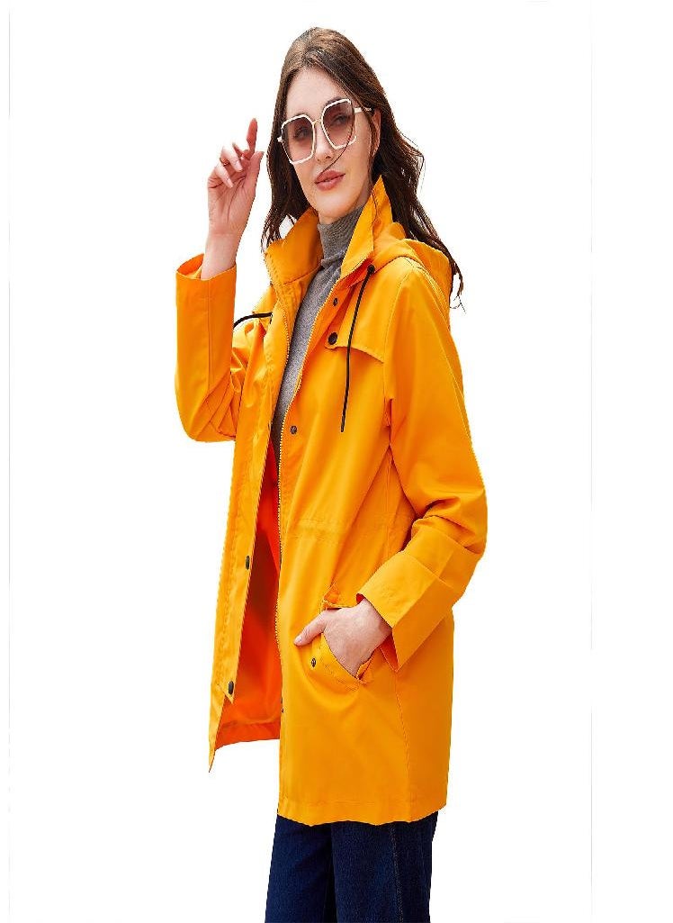 Eckek - Women 'S Trench Coat Women 'S Mid -Length Cardigan Hooded Jacket Outdoor Raincoat - Image 1