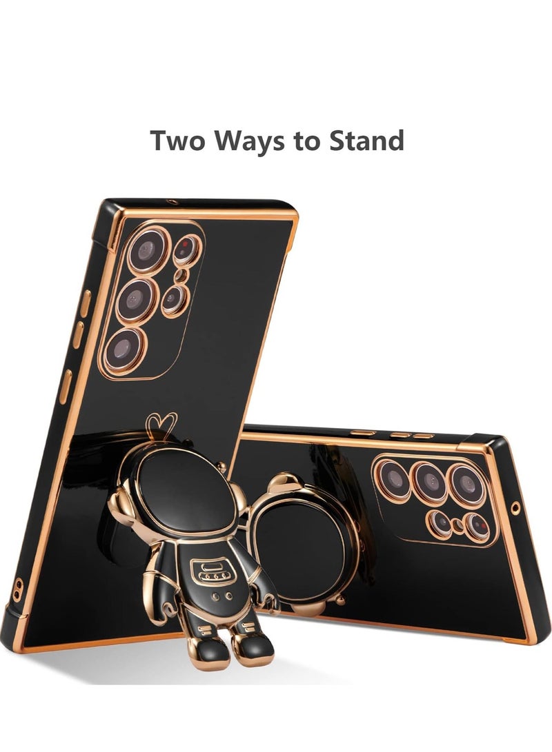 Arabest Samsung Galaxy S23 Ultra 5g case for Luxury Plating Cartoon Astronaut Stand Holder Phone Case with Cute Heart Side Small Pattern Soft Silicone Shockproof Kickstand Bumper,Black - Image 3