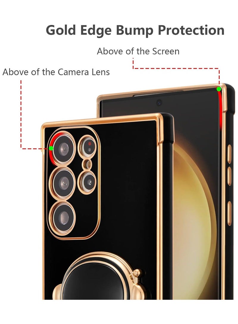 Arabest Samsung Galaxy S23 Ultra 5g case for Luxury Plating Cartoon Astronaut Stand Holder Phone Case with Cute Heart Side Small Pattern Soft Silicone Shockproof Kickstand Bumper,Black - Image 4