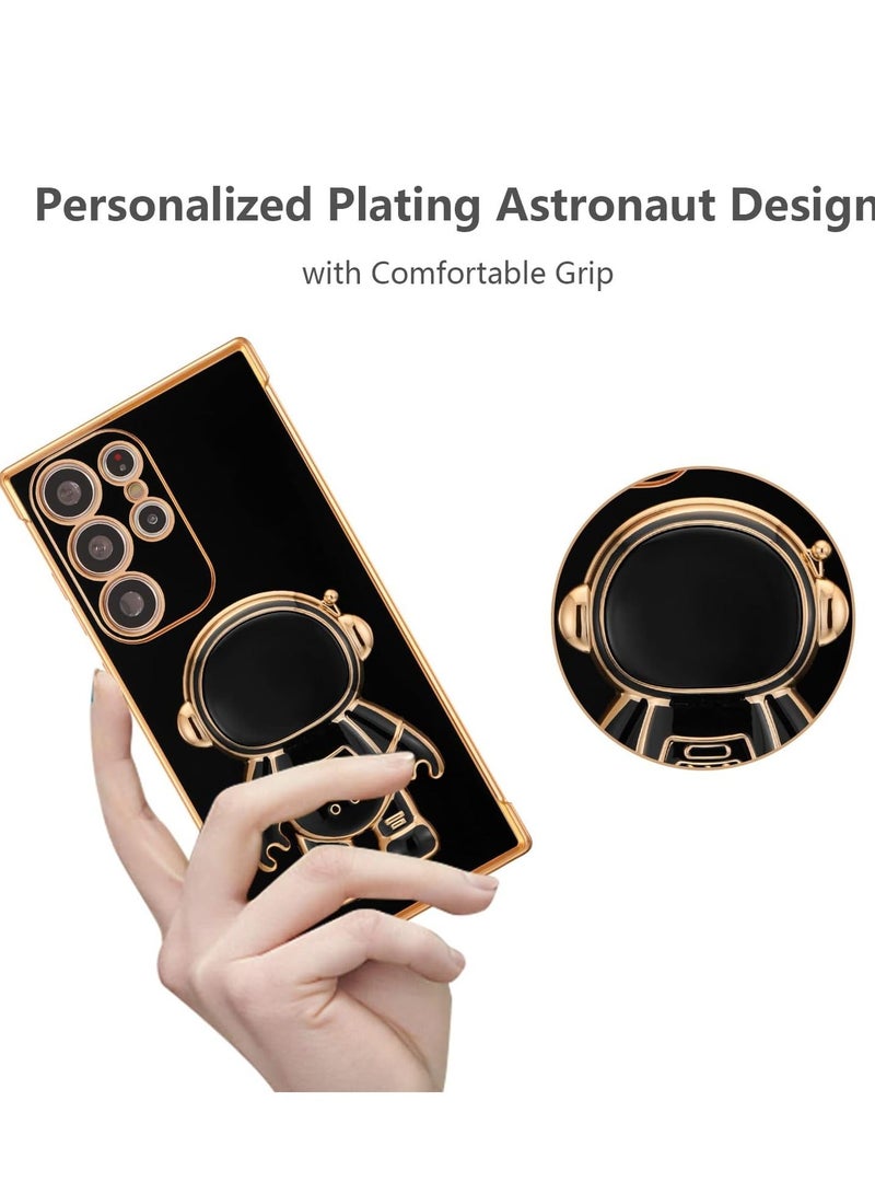 Arabest Samsung Galaxy S23 Ultra 5g case for Luxury Plating Cartoon Astronaut Stand Holder Phone Case with Cute Heart Side Small Pattern Soft Silicone Shockproof Kickstand Bumper,Black - Image 2