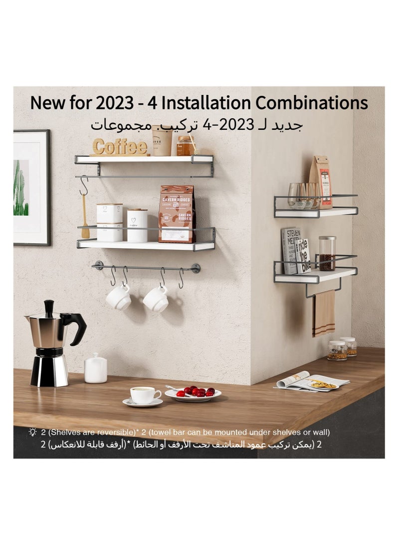 MIXDE 2 PCS White Floating Shelves for Bathroom Organizer Over Toilet with Towel Rack, Corner Wall Shelf for Bedroom Decor Kitchen Storage  - Image 5