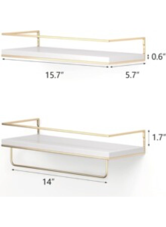 MIXDE 2 PCS White Floating Shelves for Bathroom Organizer Over Toilet with Towel Rack, Corner Wall Shelf for Bedroom Decor Kitchen Storage  - Image 3