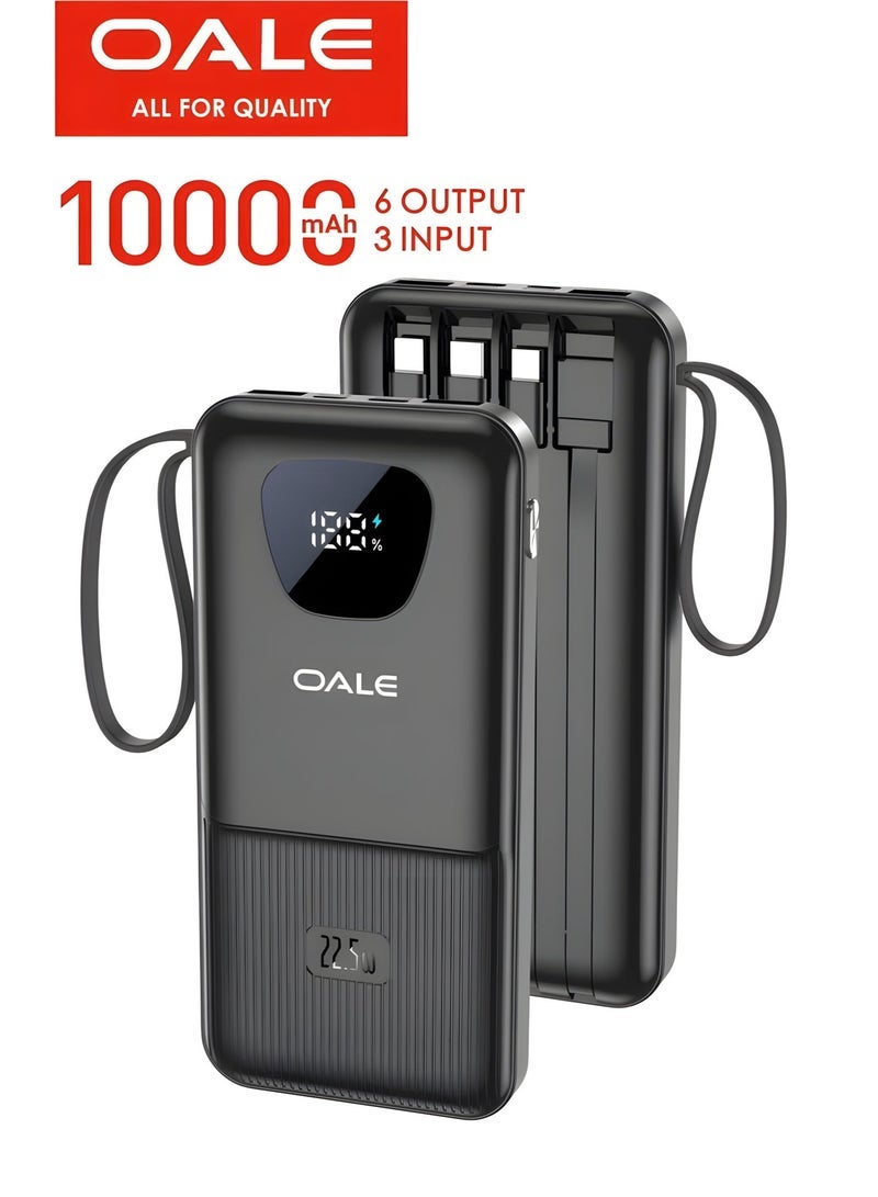 OALE 10000mAh Slim Power Bank with 4 Built-in Cables – 22.5W Fast Charging, LED Display, Type-C & Micro USB Input, Dual USB Output, Lightweight Portable Charger - Image 5