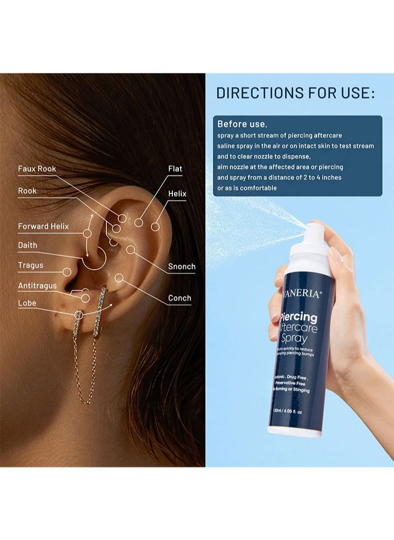 VANERIA - Piercing Aftercate Spray，Piercing Treatment Shrinkage Cleansing and Healing，Reduce Swelling，Suitable for Ears，Nose And Multiple Body Parts，120mL - Image 1