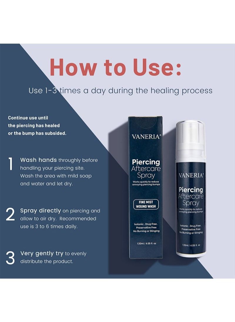 VANERIA - Piercing Aftercate Spray，Piercing Treatment Shrinkage Cleansing and Healing，Reduce Swelling，Suitable for Ears，Nose And Multiple Body Parts，120mL - Image 1