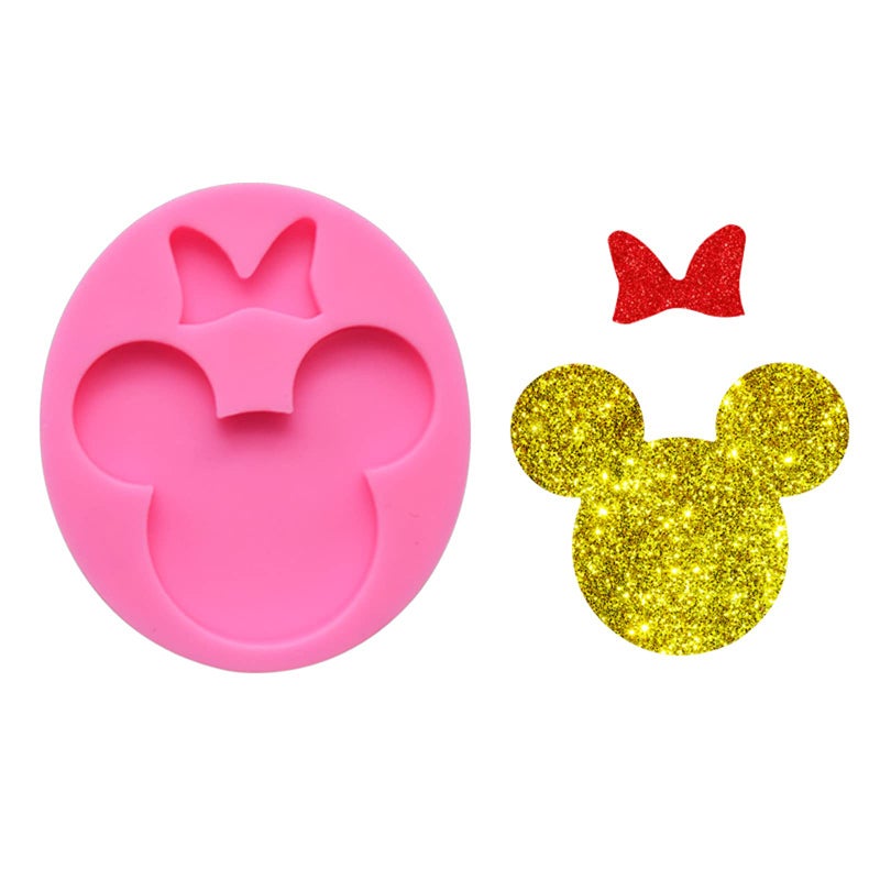 Cute Mouse Head Bow Keychain Silicone Molds for Epoxy Resin Fondant Mold for DIY Chocolate Candy Cake Topper Decoration or Polymer Clay Jewelry Crafts Tools Soap Mould Pink