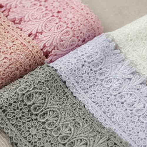 AIETSYEI Floral Embroidered Lace Trim 3.5" Wide – 8Yds Venice Lace Ribbon for Sewing, Wedding Dress, Home Decor, Crafts, Fabric Edge Trim (8 Styles, 1 Yards Each) - Image 4