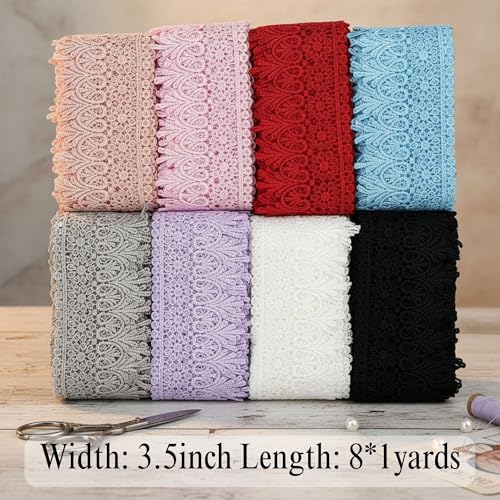 AIETSYEI Floral Embroidered Lace Trim 3.5" Wide – 8Yds Venice Lace Ribbon for Sewing, Wedding Dress, Home Decor, Crafts, Fabric Edge Trim (8 Styles, 1 Yards Each) - Image 2