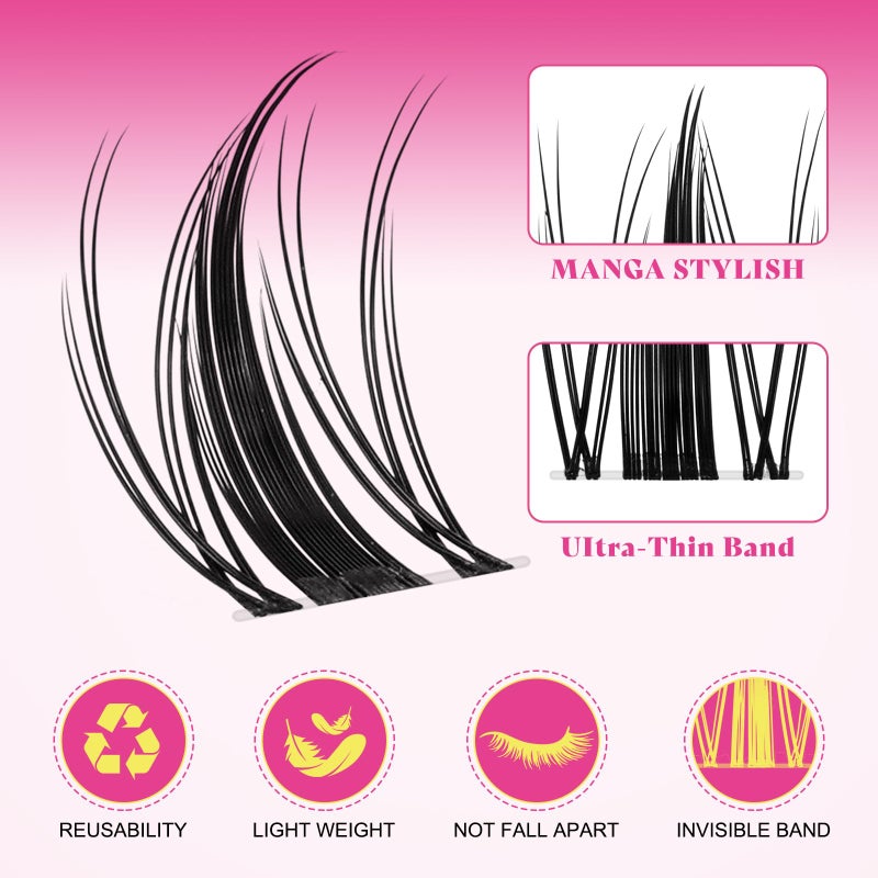 WLFRHD Fairy Lash Clusters 144pcs DIY Wispy Manga Style Natural Look Manga Eyelash Clusters D Curly Cluster Eyelash Extensions Individual Anime Lash Extension with Invisible Thin Band(8-16mm-Mixed) - Image 2