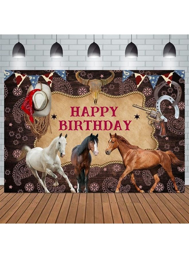 Horse Birthday Party Backdrop Saddle Up Celebration Party Banner Decoration Backdrop One Wild West Stable Backdrop Baby Shower Photo Background Rustic Country Birthday Party Supplies,7x5ft