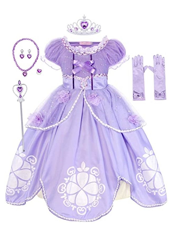ISank Girls Sofia Costume for Princess Dress Up Little Girls Fancy Birthday Party Cosplay Dress  - Image 1
