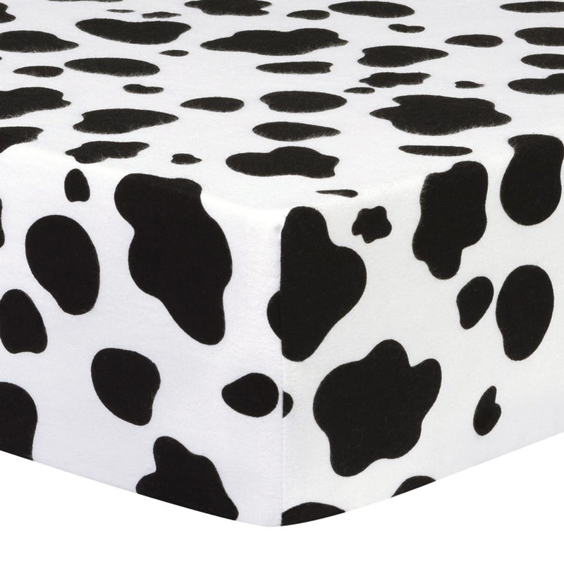 Cow Print Deluxe Flannel Fitted Crib SheetCow Print Cotton Flannel Black White Fully Elasticized 10 in Deep Pockets Fits Standard Crib Mattress 28 in x 52 in