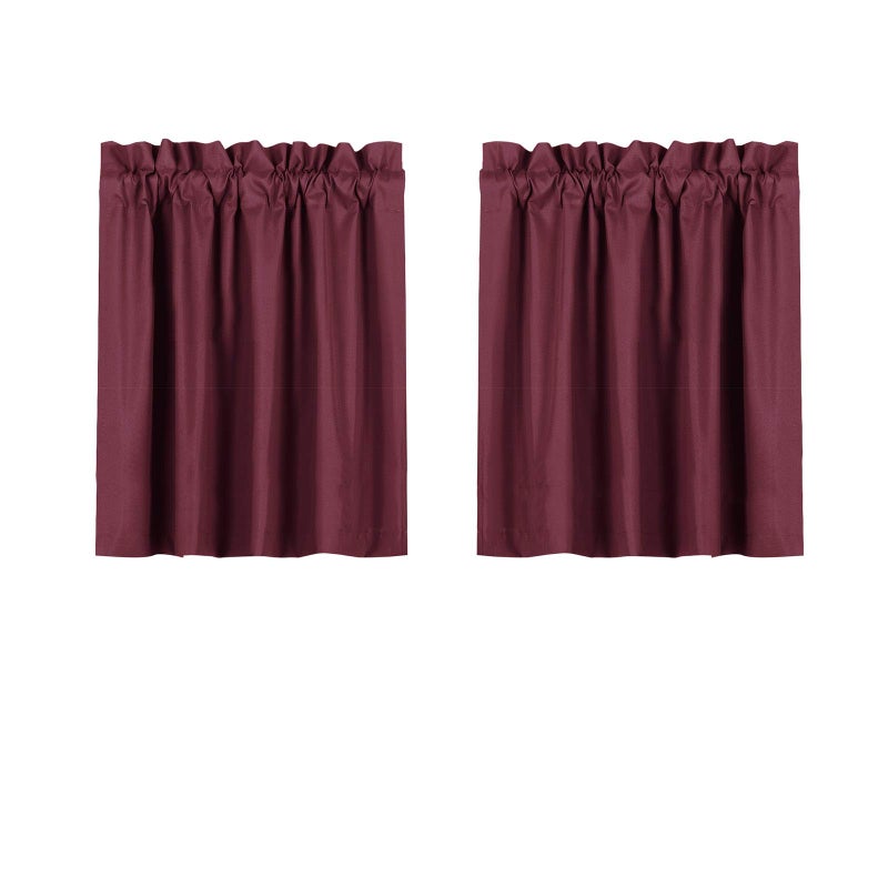 Valea Home Blackout Kitchen Curtains Waterproof Soft Rod Pocket Burgundy 24 inch Length 2 Panels Darkening for Bedroom Bathroom Christmas