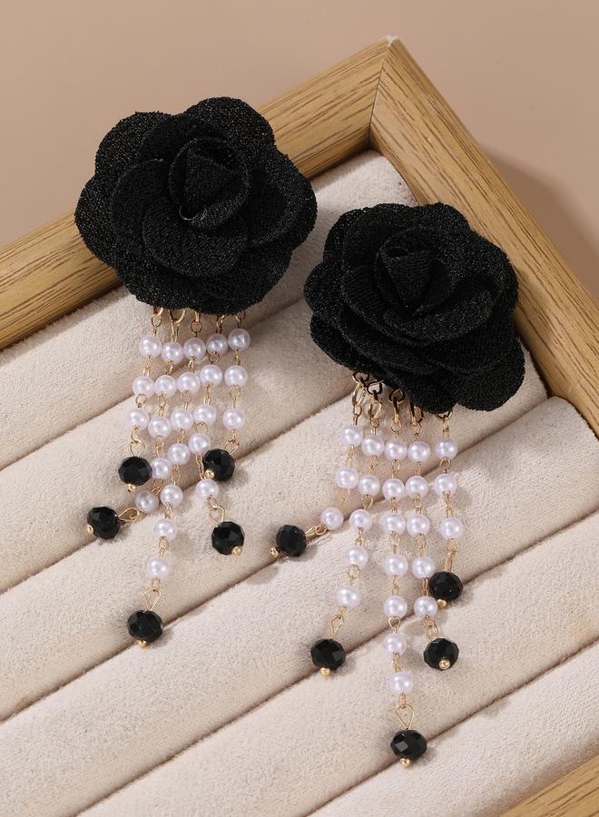 Take Two Flower Faux Pearl Rhinestone Earrings - Image 1