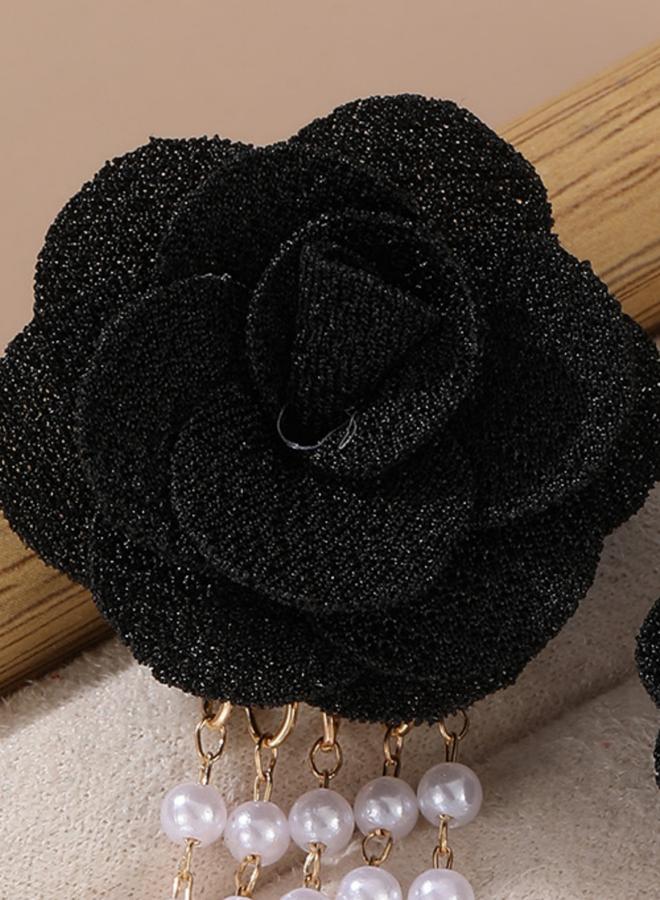 Take Two Flower Faux Pearl Rhinestone Earrings - Image 3