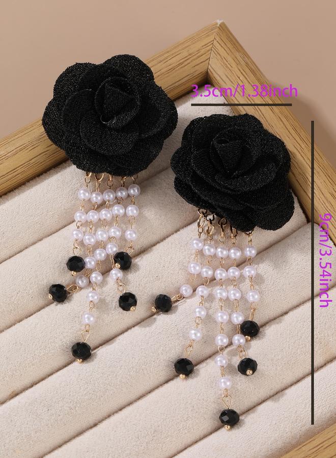 Take Two Flower Faux Pearl Rhinestone Earrings - Image 4