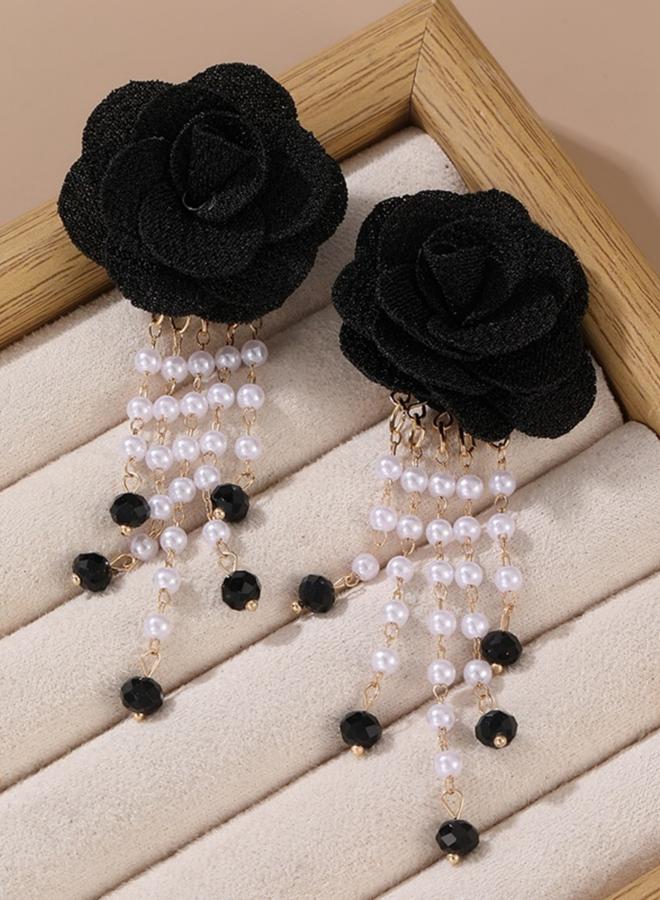 Take Two Flower Faux Pearl Rhinestone Earrings - Image 2