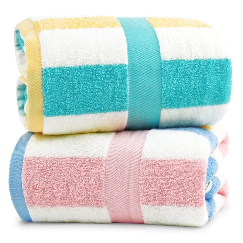 Jacquotha 100 Cotton Bath Towels Set of 2 Highly Absorbent Striped Towels for Bathroom Hotel Spa Large 55 x 275 Inches PeachPink  Teal