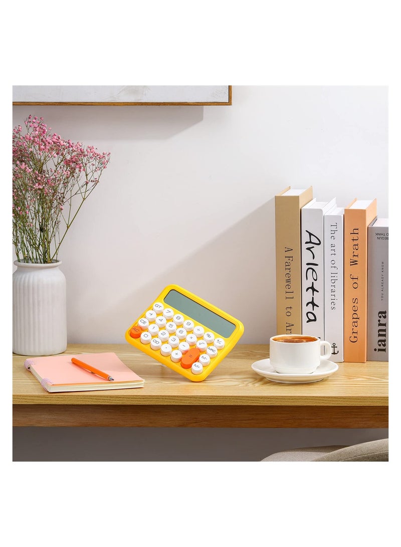 آلة حاسبة LCD بأزرار كبيرة للمكتب 12 رقمًا مع بطارية ووضع سكون تلقائي تصميم جميل باللونين الأبيض والأصفر. - Image 3