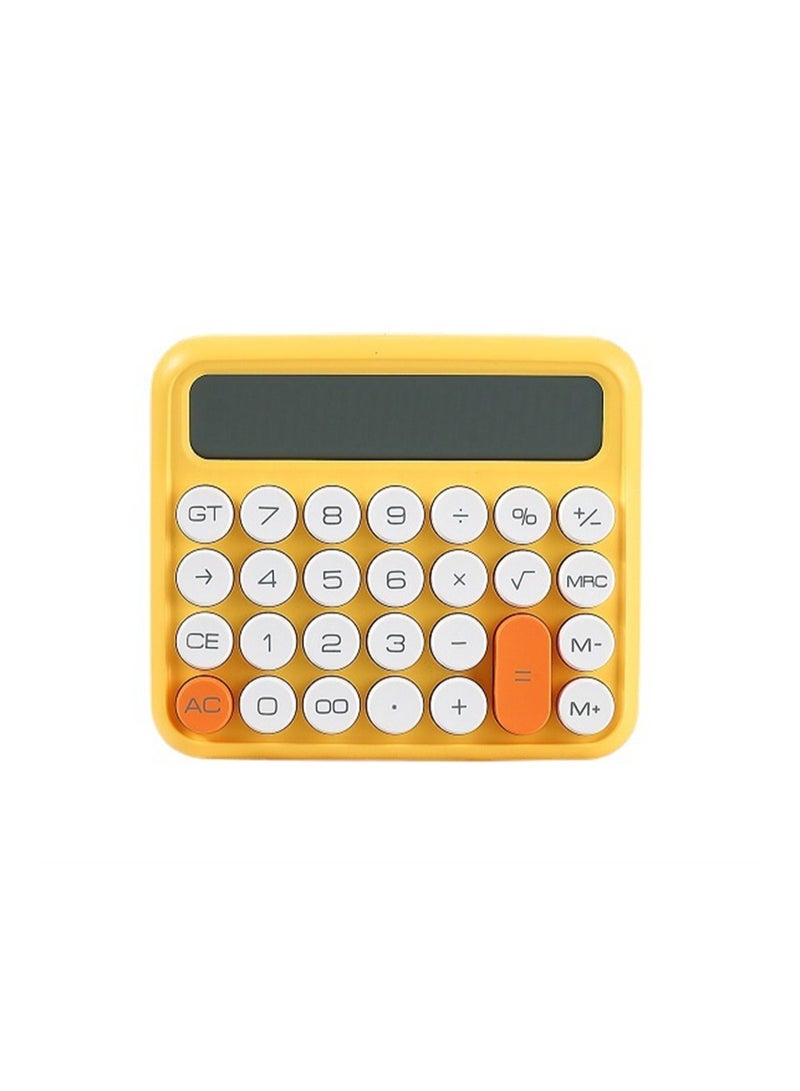 آلة حاسبة LCD بأزرار كبيرة للمكتب 12 رقمًا مع بطارية ووضع سكون تلقائي تصميم جميل باللونين الأبيض والأصفر. - Image 1