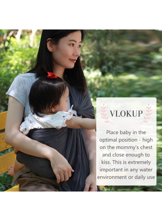 Vlokup Baby Water Ring Sling Carrier | Lightweight Breathable Mesh Baby Wrap for Infant, Newborn, Kids and Toddlers | Perfect for Summer, Swimming, Pool, Beach | Great for Dad Too Grey - Image 5